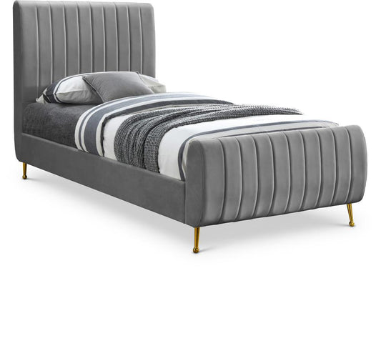 Meridian Furniture - Zara Grey Velvet Twin Bed - ZaraGrey-T veiw 1