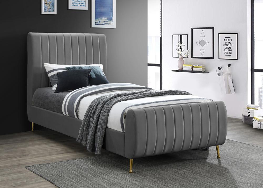 Meridian Furniture - Zara Grey Velvet Twin Bed - ZaraGrey-T veiw 2