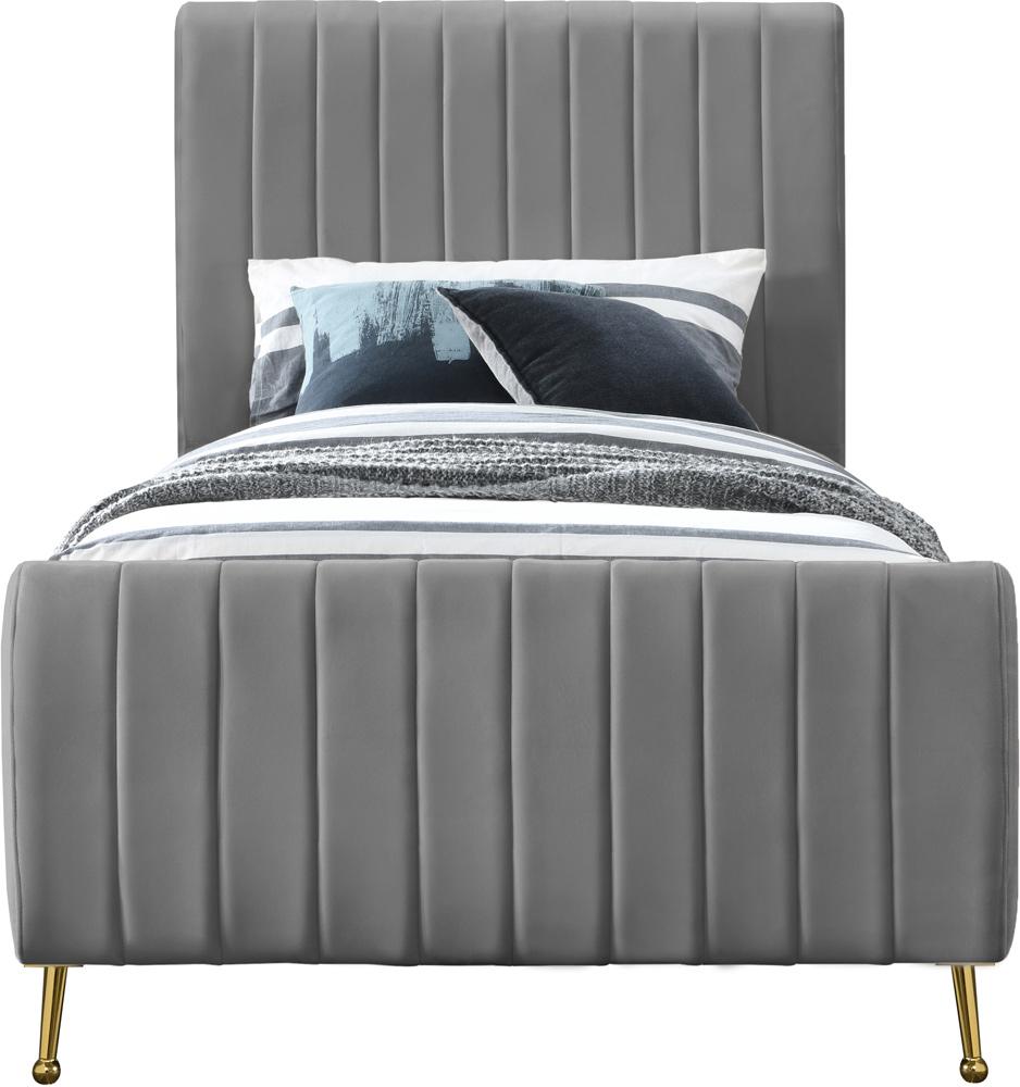 Meridian Furniture - Zara Grey Velvet Twin Bed - ZaraGrey-T veiw 3