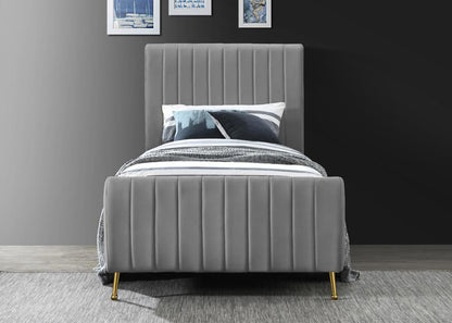 Meridian Furniture - Zara Grey Velvet Twin Bed - ZaraGrey-T veiw 4