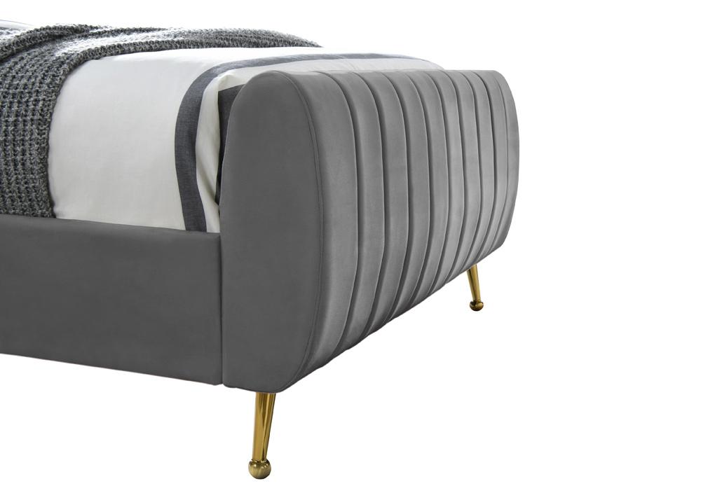 Meridian Furniture - Zara Grey Velvet Twin Bed - ZaraGrey-T veiw 6