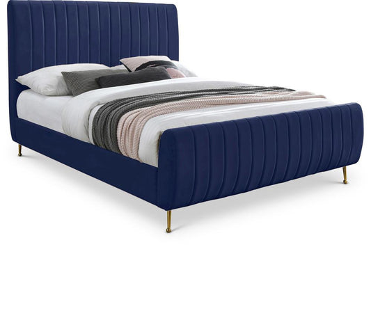Meridian Furniture - Zara Navy Velvet Full Bed - ZaraNavy-F veiw 1