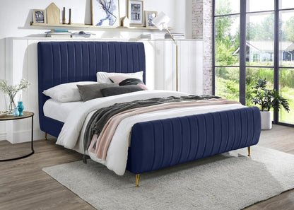 Meridian Furniture - Zara Navy Velvet King Bed - ZaraNavy-K veiw 2