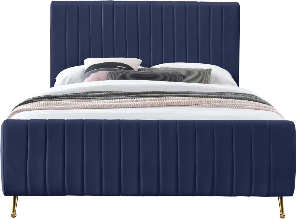 Meridian Furniture - Zara Navy Velvet King Bed - ZaraNavy-K veiw 3