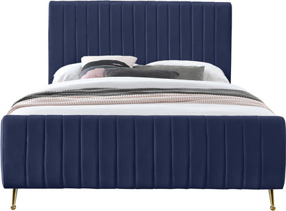 Meridian Furniture - Zara Navy Velvet King Bed - ZaraNavy-K veiw 3