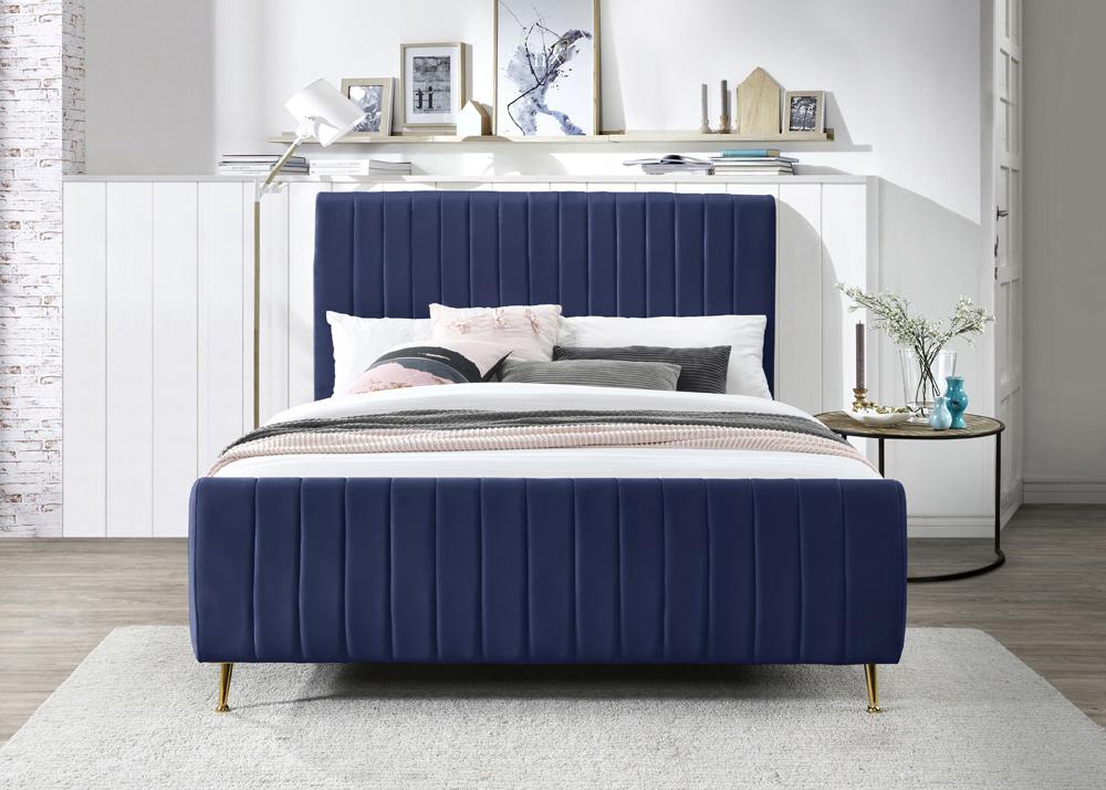 Meridian Furniture - Zara Navy Velvet King Bed - ZaraNavy-K veiw 4