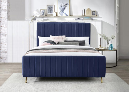 Meridian Furniture - Zara Navy Velvet King Bed - ZaraNavy-K veiw 4
