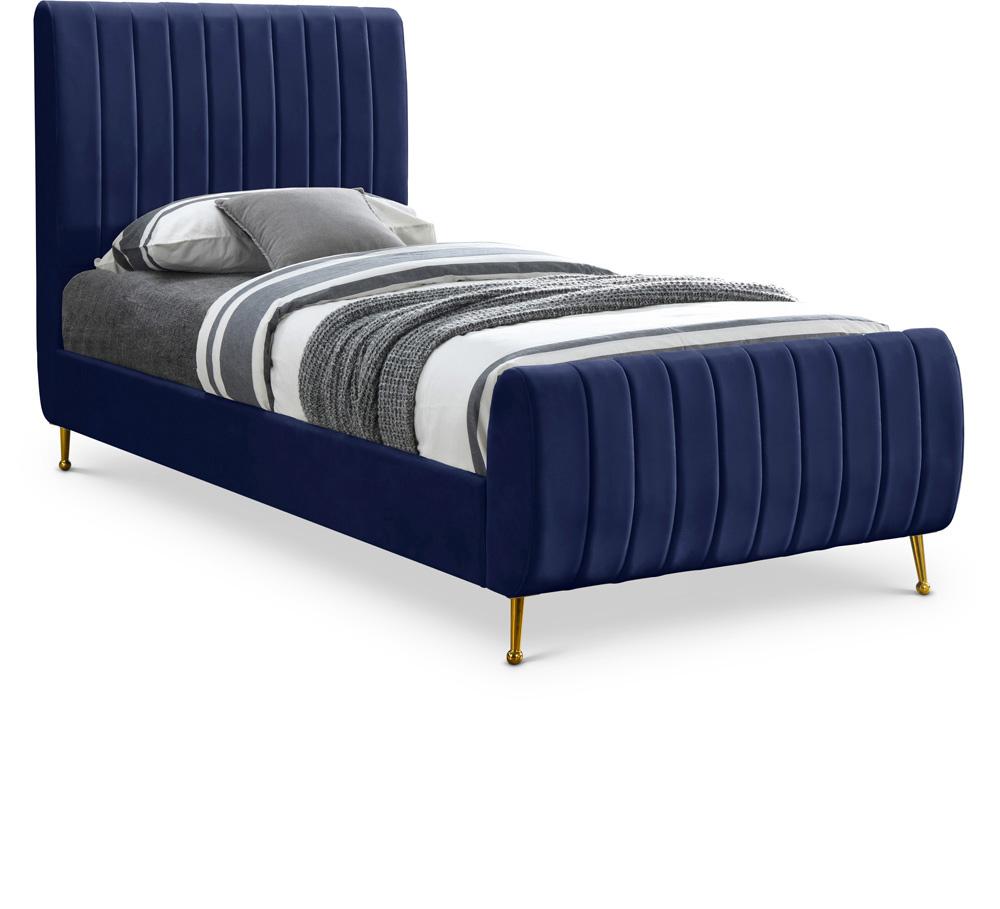 Meridian Furniture - Zara Navy Velvet Twin Bed - ZaraNavy-T veiw 1