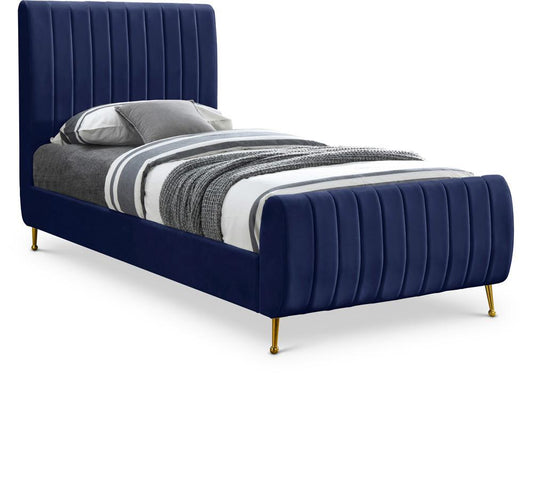 Meridian Furniture - Zara Navy Velvet Twin Bed - ZaraNavy-T veiw 1
