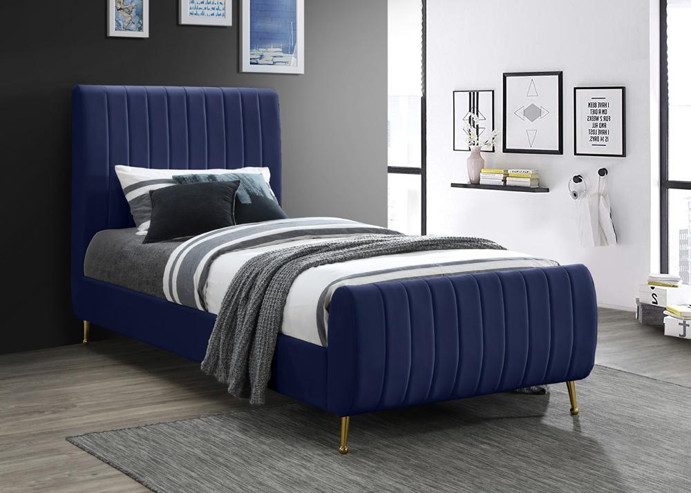 Meridian Furniture - Zara Navy Velvet Twin Bed - ZaraNavy-T veiw 2