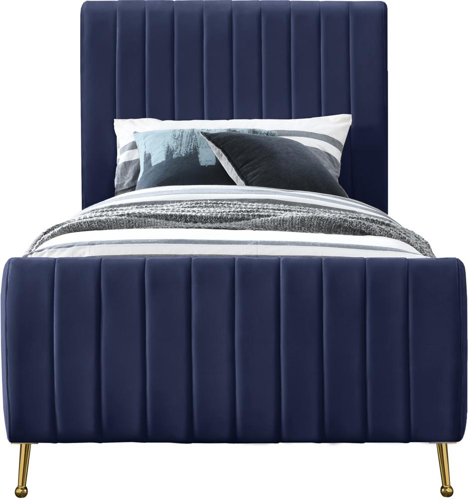 Meridian Furniture - Zara Navy Velvet Twin Bed - ZaraNavy-T veiw 3