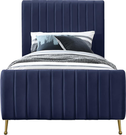 Meridian Furniture - Zara Navy Velvet Twin Bed - ZaraNavy-T veiw 3