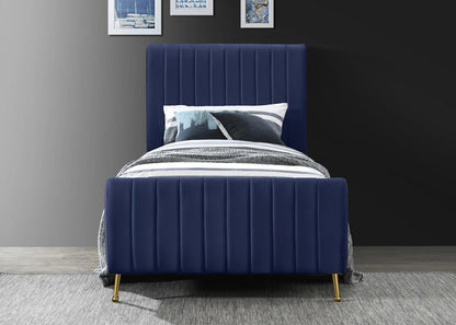 Meridian Furniture - Zara Navy Velvet Twin Bed - ZaraNavy-T veiw 4