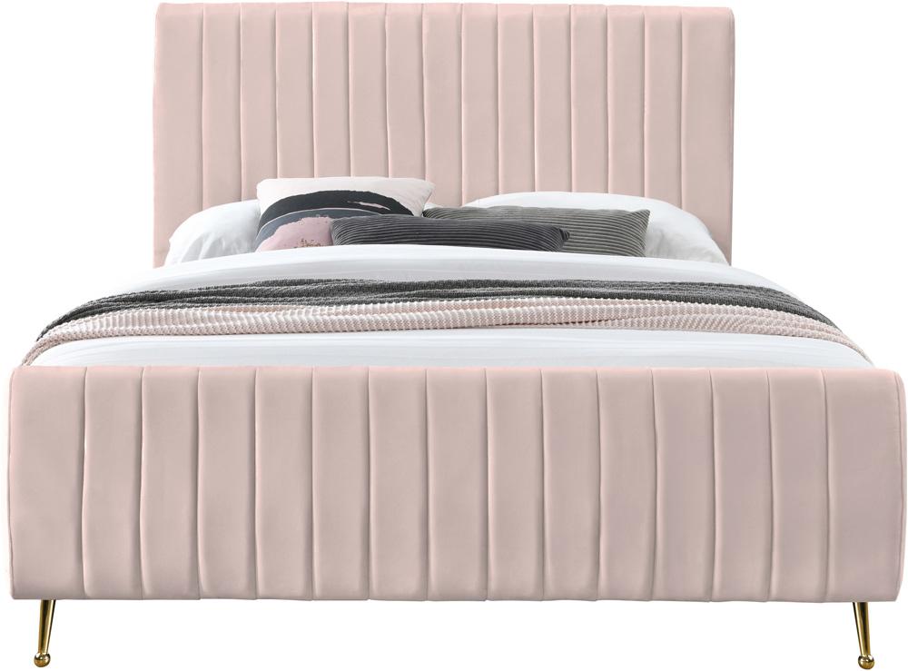 Meridian Furniture - Zara Pink Velvet Full Bed - ZaraPink-F veiw 3