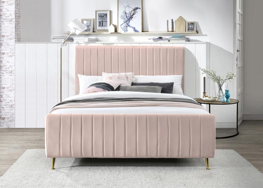 Meridian Furniture - Zara Pink Velvet Full Bed - ZaraPink-F veiw 4