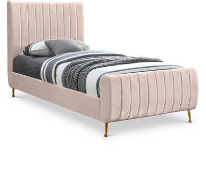 Meridian Furniture - Zara Pink Velvet Twin Bed - ZaraPink-T veiw 1