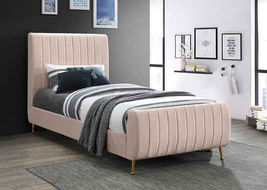 Meridian Furniture - Zara Pink Velvet Twin Bed - ZaraPink-T veiw 2