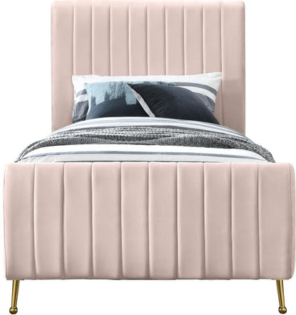 Meridian Furniture - Zara Pink Velvet Twin Bed - ZaraPink-T veiw 3