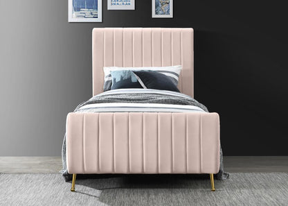 Meridian Furniture - Zara Pink Velvet Twin Bed - ZaraPink-T veiw 4