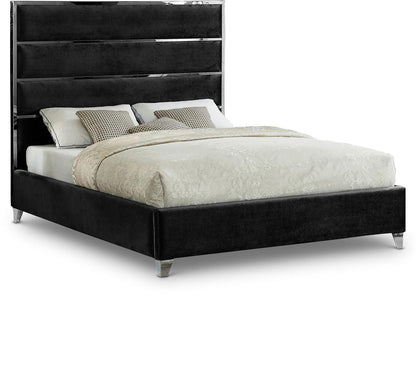 Meridian Furniture - Zuma Black Velvet Full Bed - ZumaBlack-F veiw 1
