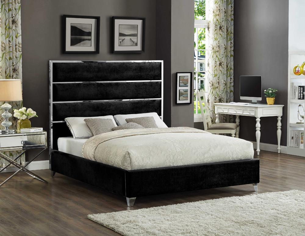Meridian Furniture - Zuma Black Velvet Queen Bed - ZumaBlack-Q veiw 2