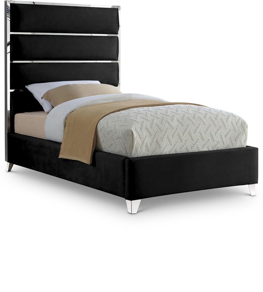 Meridian Furniture - Zuma Black Velvet Twin Bed - ZumaBlack-T veiw 1