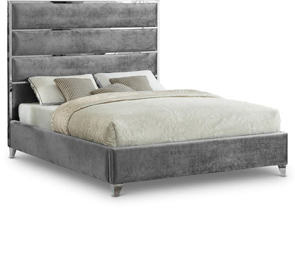 Meridian Furniture - Zuma Grey Velvet King Bed - ZumaGrey-K veiw 1