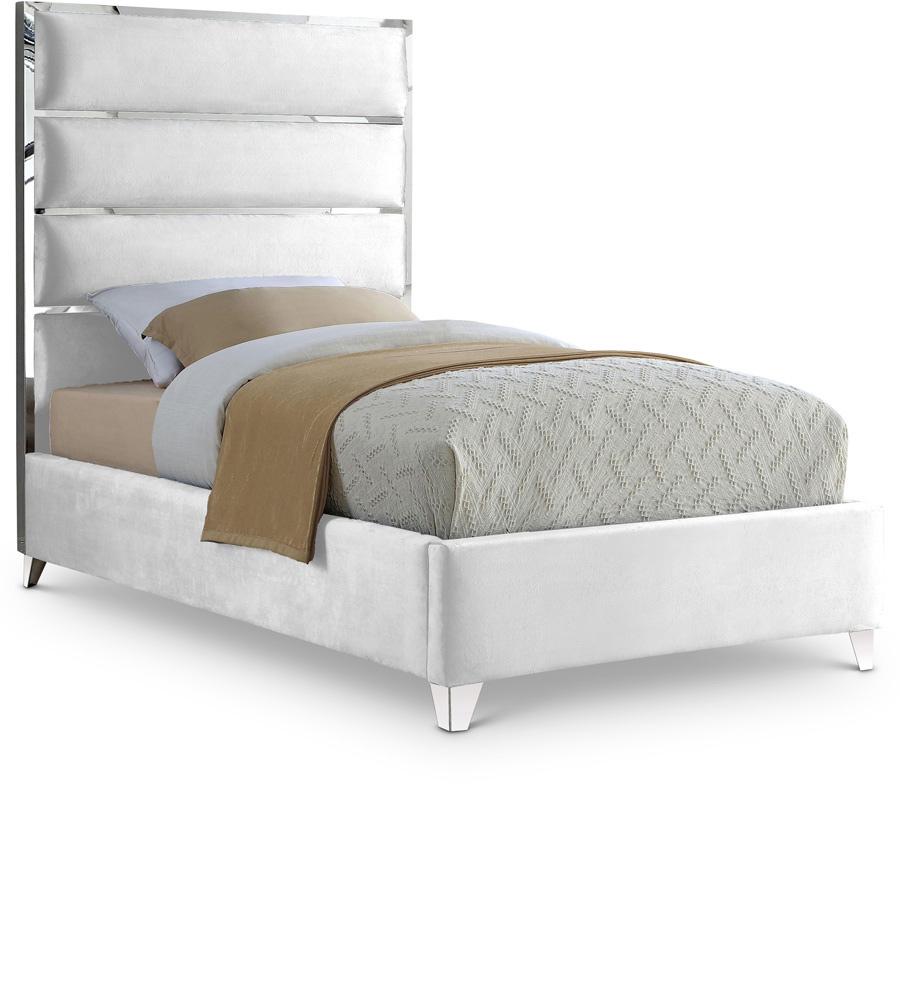 Meridian Furniture - Zuma White Velvet Twin Bed - ZumaWhite-T veiw 1