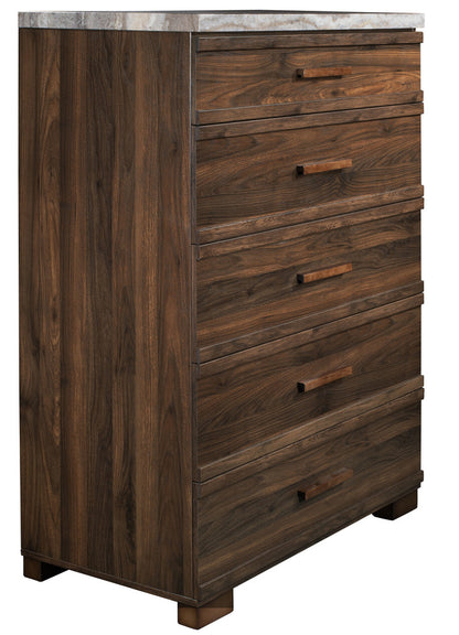 MODERNhome - Carrara 5 Drawer Chest, Walnut w/marble tops - MZ3TC5DC view 1