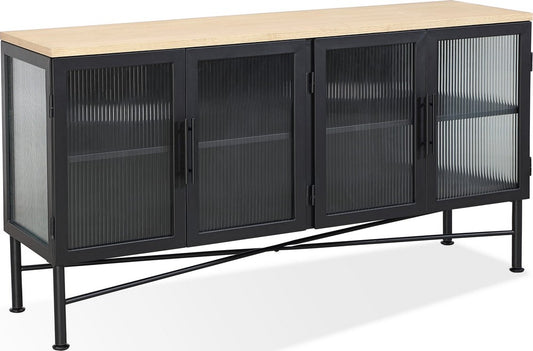 Modus Furniture - Aere Four Door Ribbed Glass, Metal and Wood Sideboard in Natural Ash and Black - MZEZ78 view 1