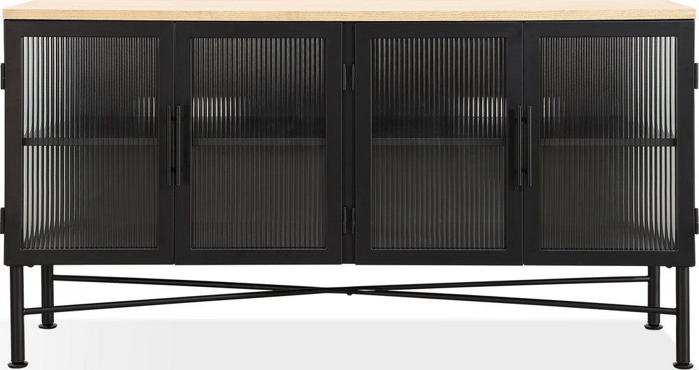 Modus Furniture - Aere Four Door Ribbed Glass, Metal and Wood Sideboard in Natural Ash and Black - MZEZ78 view 2