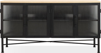 Modus Furniture - Aere Four Door Ribbed Glass, Metal and Wood Sideboard in Natural Ash and Black - MZEZ78 view 2