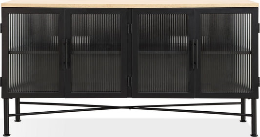 Modus Furniture - Aere Four Door Ribbed Glass, Metal and Wood Sideboard in Natural Ash and Black - MZEZ78 view 2