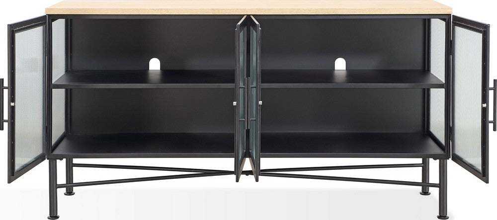 Modus Furniture - Aere Four Door Ribbed Glass, Metal and Wood Sideboard in Natural Ash and Black - MZEZ78 view 3