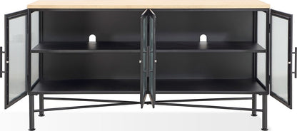 Modus Furniture - Aere Four Door Ribbed Glass, Metal and Wood Sideboard in Natural Ash and Black - MZEZ78 view 3