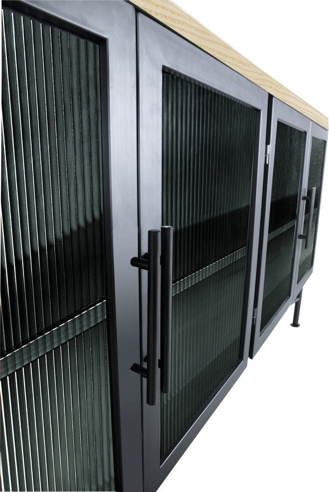 Modus Furniture - Aere Four Door Ribbed Glass, Metal and Wood Sideboard in Natural Ash and Black - MZEZ78 view 4