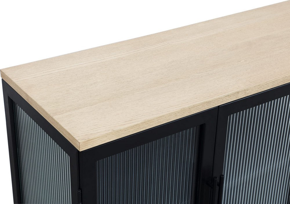 Modus Furniture - Aere Four Door Ribbed Glass, Metal and Wood Sideboard in Natural Ash and Black - MZEZ78 view 5