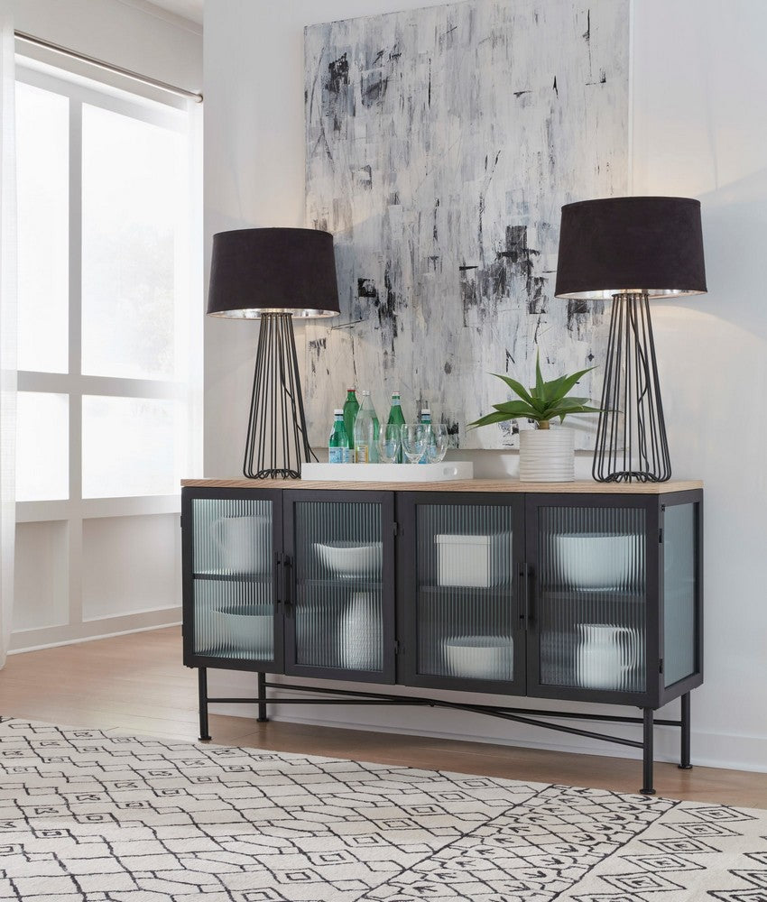 Modus Furniture - Aere Four Door Ribbed Glass, Metal and Wood Sideboard in Natural Ash and Black - MZEZ78 view 6