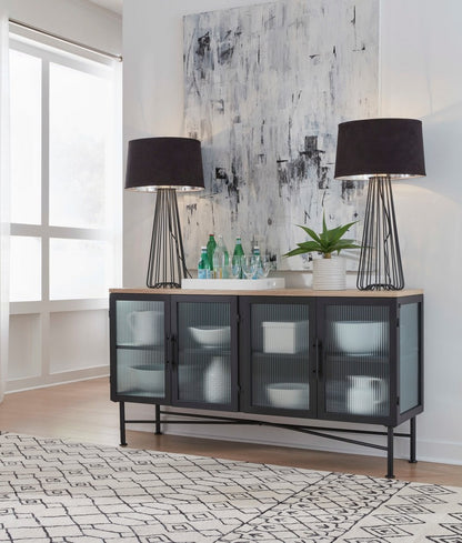 Modus Furniture - Aere Four Door Ribbed Glass, Metal and Wood Sideboard in Natural Ash and Black - MZEZ78 view 6