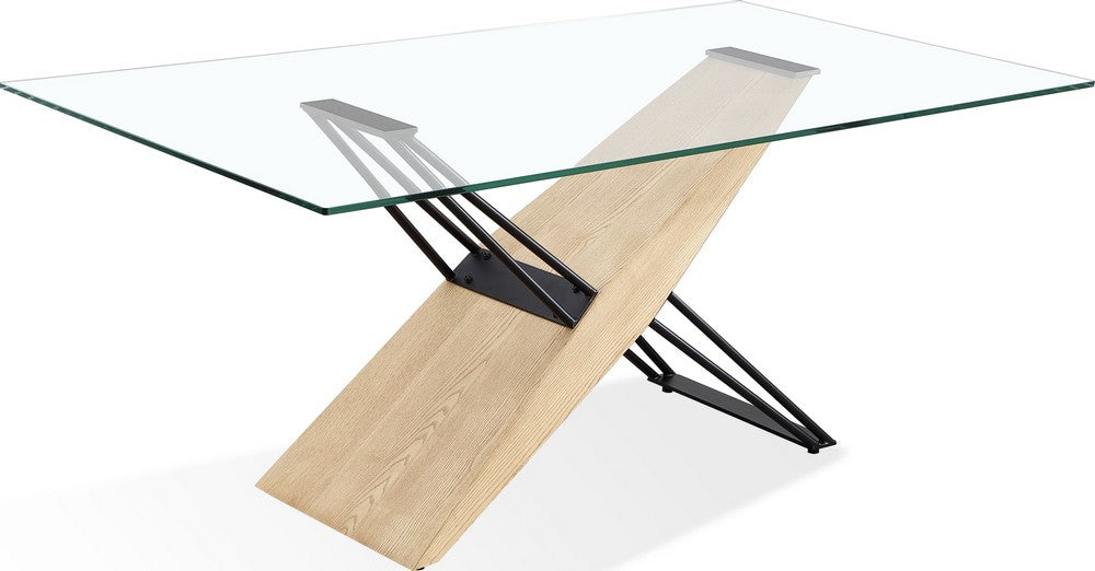 Modus Furniture - Aere Glass, Wood and Metal Rectangular Dining Table in Natural Ash and Black - MZEZ60 view 1