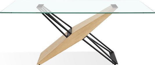 Modus Furniture - Aere Glass, Wood and Metal Rectangular Dining Table in Natural Ash and Black - MZEZ60 view 2