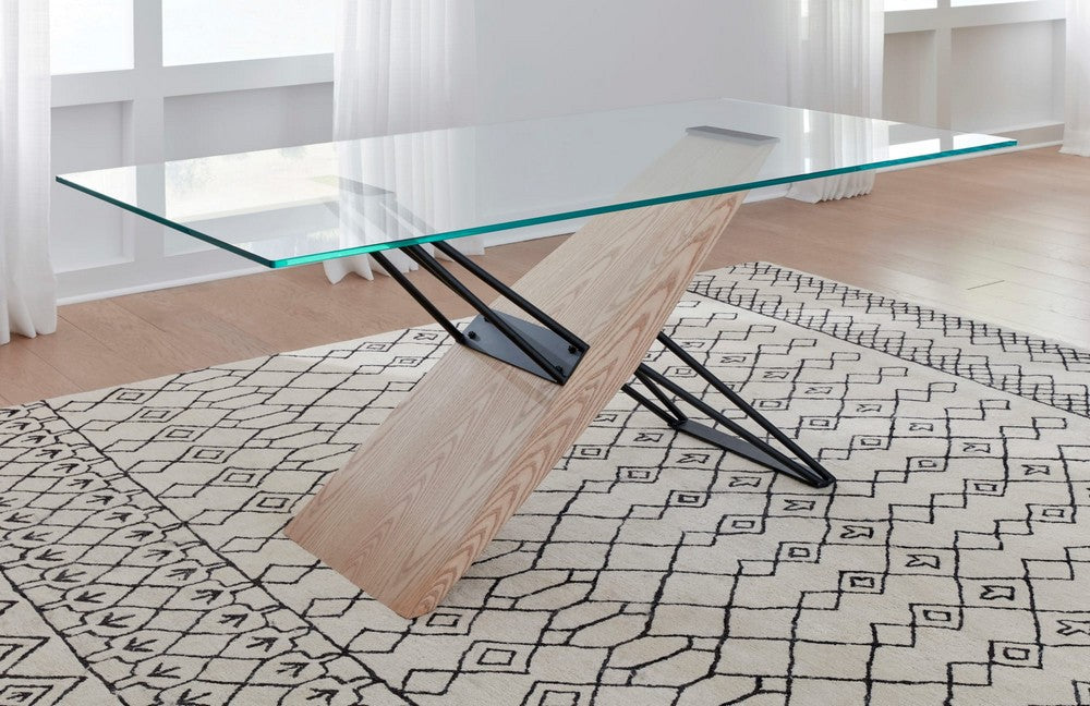 Modus Furniture - Aere Glass, Wood and Metal Rectangular Dining Table in Natural Ash and Black - MZEZ60 view 5