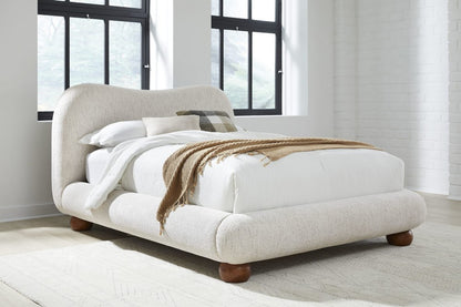 Modus Furniture - Afra Queen-size Chenille Upholstered Wood Leg Platform Bed in Chinchilla - UVFWT5 view 11