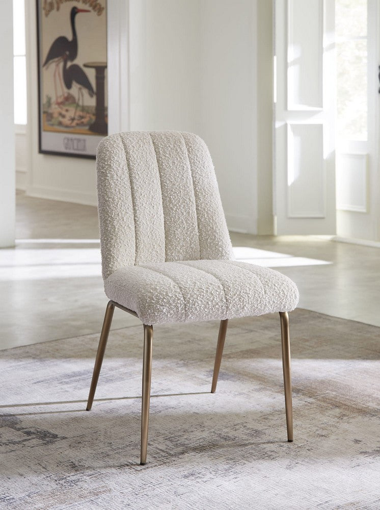 Modus Furniture - Apollo Upholstered Dining Chair in Ricotta Boucle and Brushed Bronze Metal Set of 2 - PUSJ63BMY_2 view 6