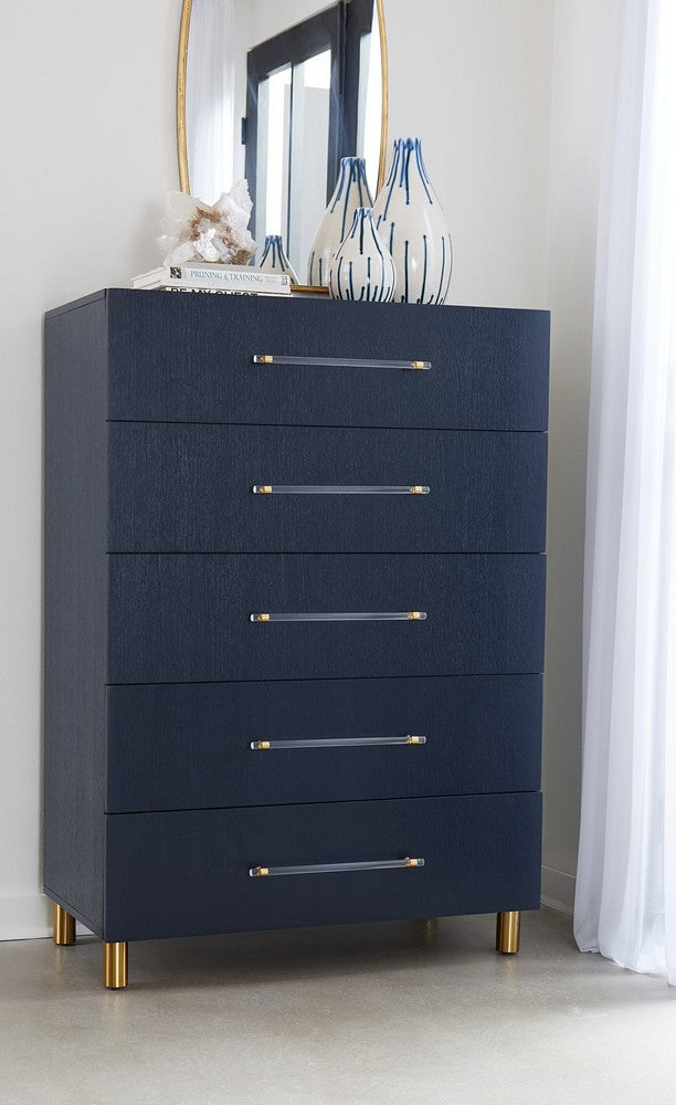 Modus Furniture - Argento Five Drawer Chest in Navy Blue and Burnished Brass (2024) - 9DKB84A view 4