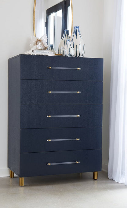 Modus Furniture - Argento Five Drawer Chest in Navy Blue and Burnished Brass (2024) - 9DKB84A view 4