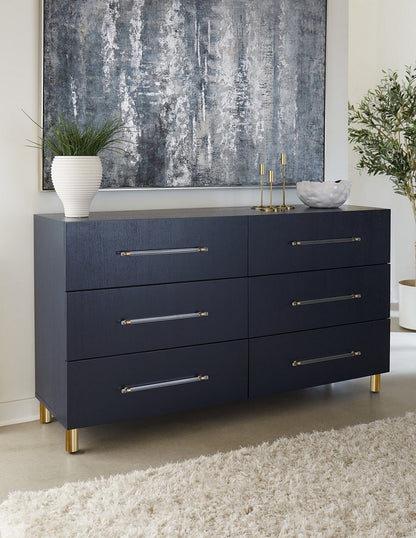 Modus Furniture - Argento Six Drawer Dresser in Navy Blue and Burnished Brass (2024) - 9DKB82A view 6