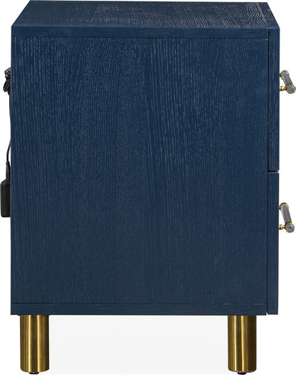 Modus Furniture - Argento Two Drawer USB Charging Nightstand in Navy Blue and Burnished Brass - 9DKB81 view 4