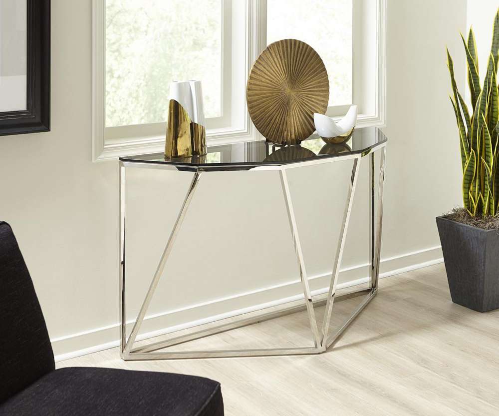 Modus Furniture - Aria Smoked Glass and Polished Stainless Steel Console Table - 4VG523 veiw 1