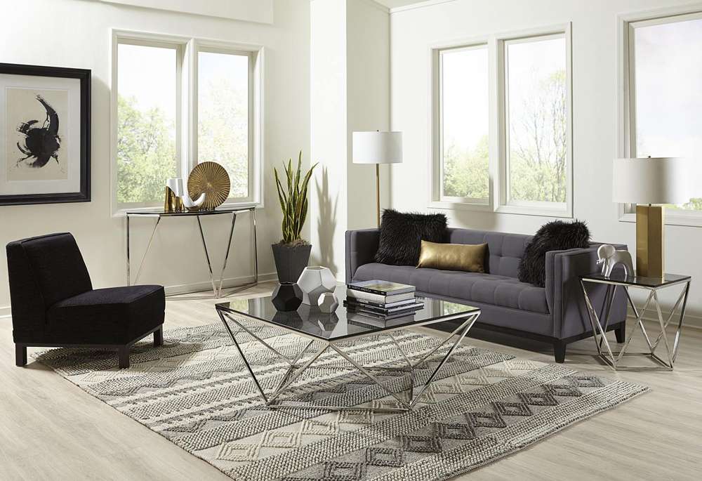 Modus Furniture - Aria Smoked Glass and Polished Stainless Steel Console Table - 4VG523 veiw 2